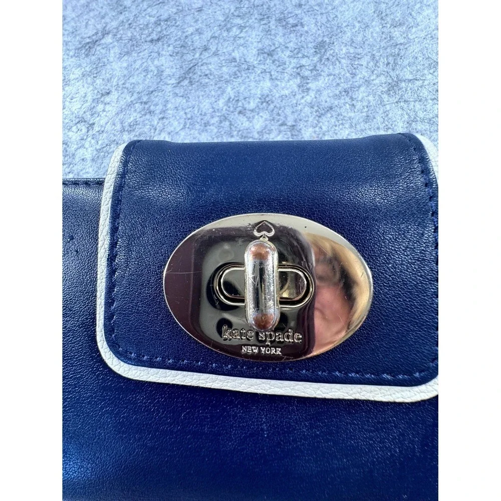 Kate Spade Hampton Road Stacy Wallet Navy Blue Leather Turn Lock Organizer